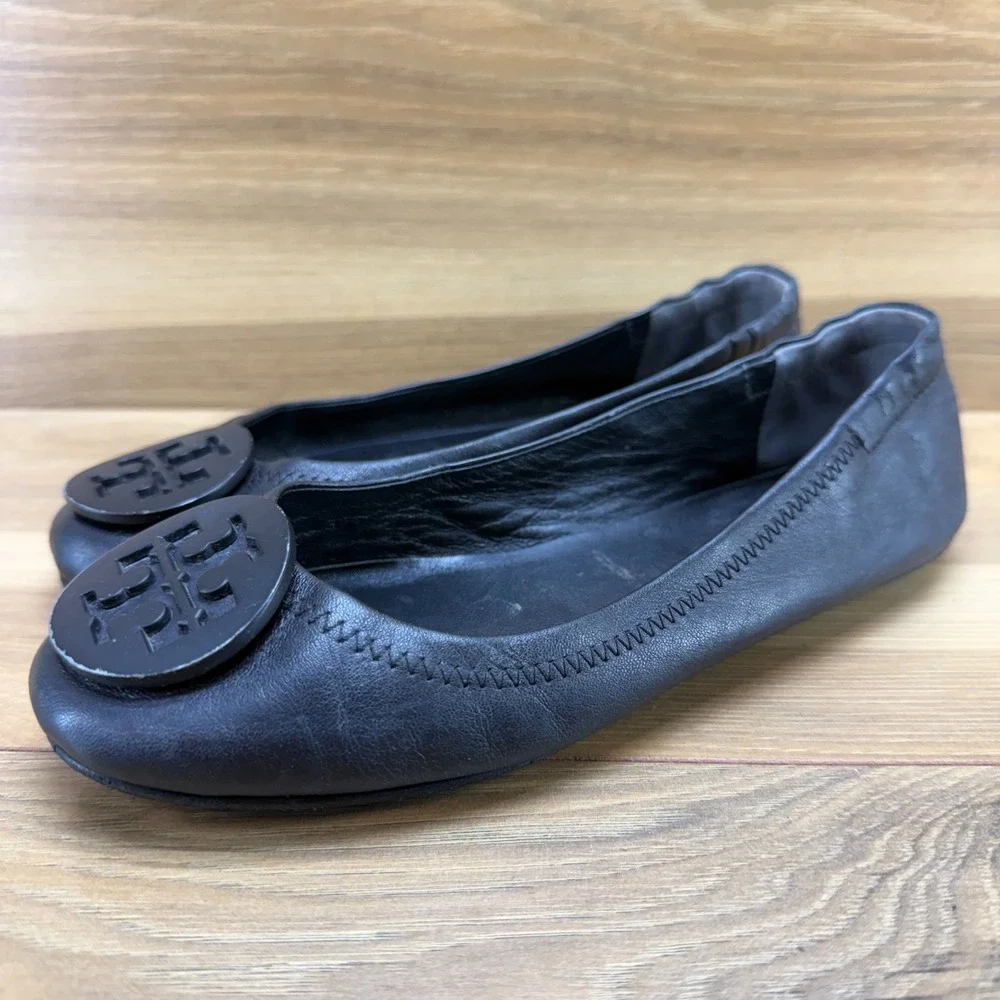 Tory Burch Minnie Ballet Flats Womens 6 M Black Soft Leather Walk Office